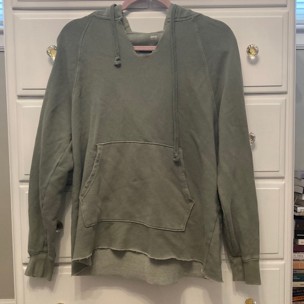 Aerie Green Distressed V-Neck Hoodie